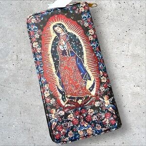 Virgen de Guadalupe Roses & Cherubs Zip Around Wallet
